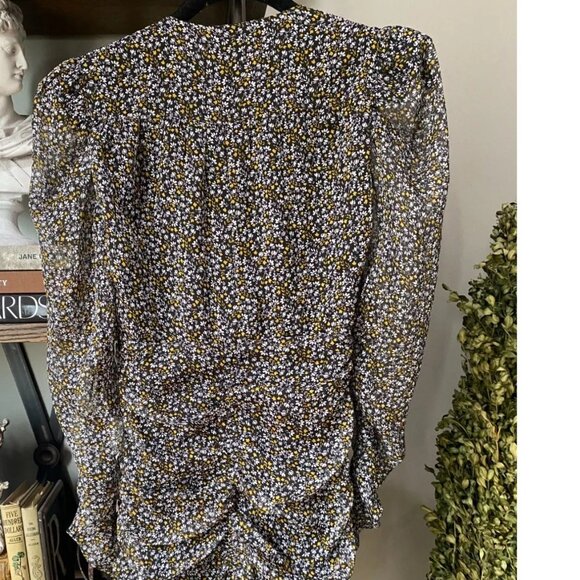 ASTR the Label Black Yellow Floral Ditsy Ruched Puff Sleeve Mini Dress - Picture 4 of 7